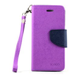iPhone 5S 5 Diary Flip Leather Wallet Case w Stand and Strap (Purple Blue)
